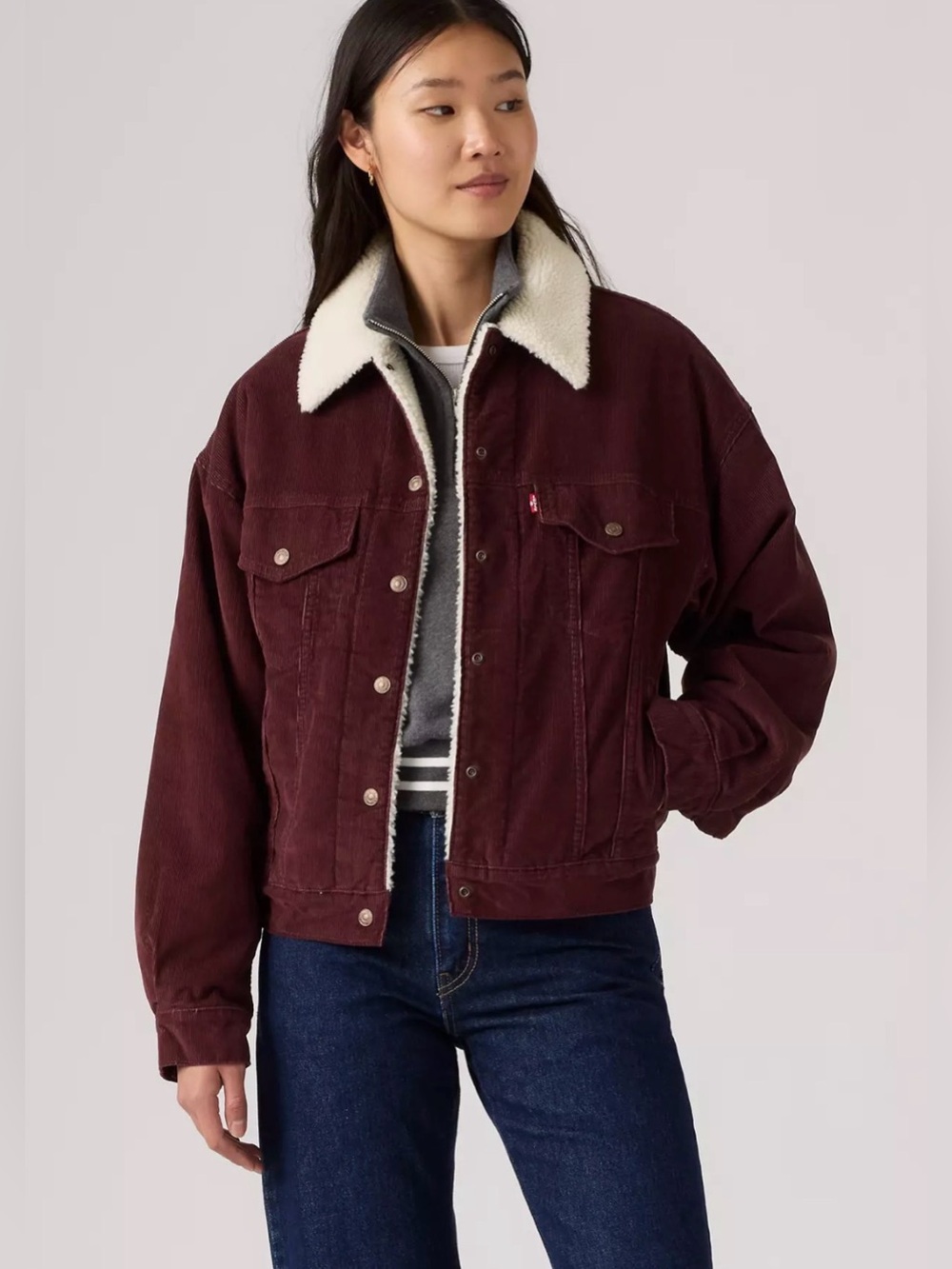 Levi’s ‘90s Corduroy Sherpa Trucker Jacket sassafras brown burgendy size XL